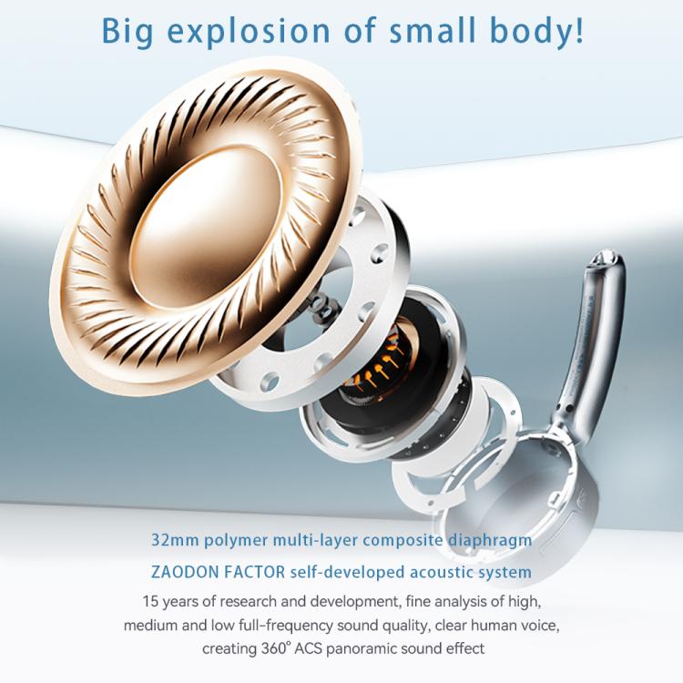 ZAODON Mini Open Ear Noise Cancelling HiFi Sound Bluetooth HeadPhone(White) - Headset & Headphone by buy2fix | Online Shopping UK | buy2fix