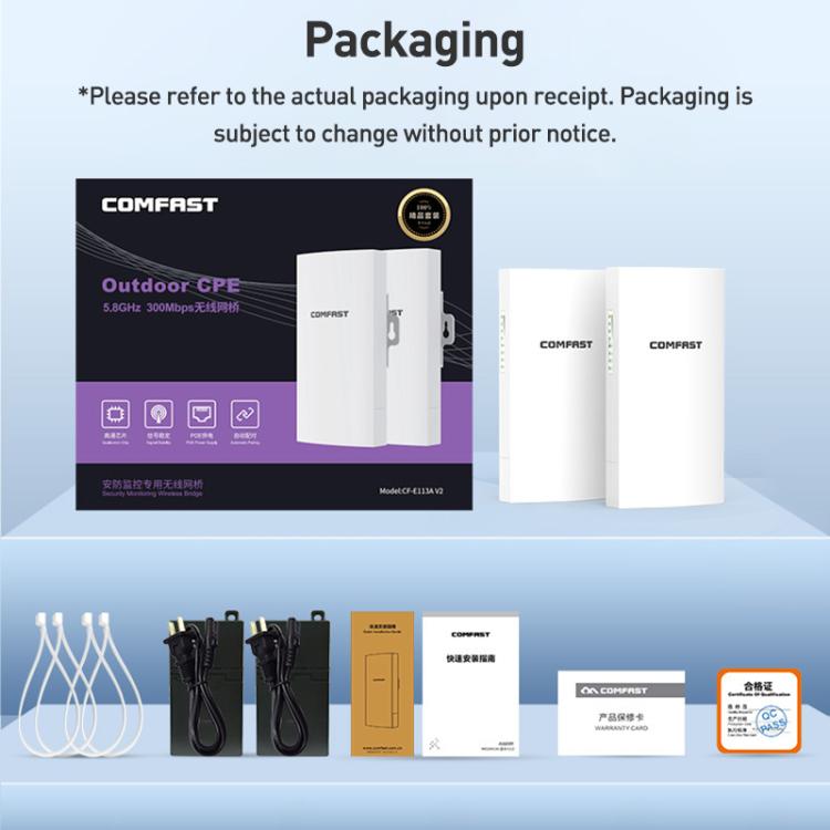 COMFAST CF-E113A V2 5.8GHz 300Mbps 11dBi Monitoring Bridge WiFi Repeater Set, Plug:EU Plug(White) - Wireless Routers by COMFAST | Online Shopping UK | buy2fix