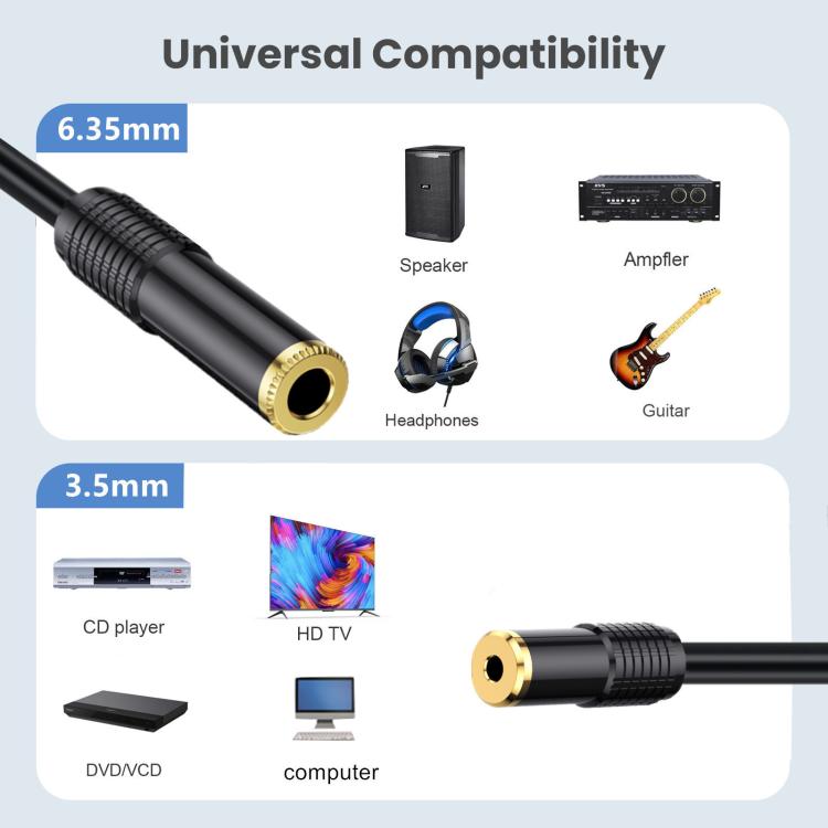3.5mm Dual-channel Female to 6.35mm Dual-channel Female Stereo Audio Cable, Length:3m - Aux Cable by buy2fix | Online Shopping UK | buy2fix