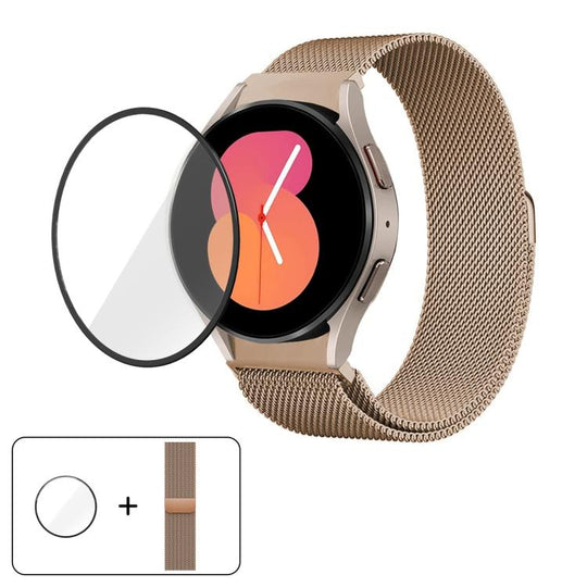 For Samsung Galaxy Watch7 40mm Milanese Magnetic Stainless Steel Watch Band with 3D Curved Film(Retro Gold)