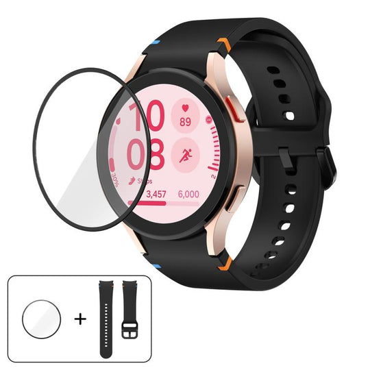 For Samsung Galaxy Watch7 40mm Plain Stitching Silicone Watch Band with 3D Curved Film(Black)