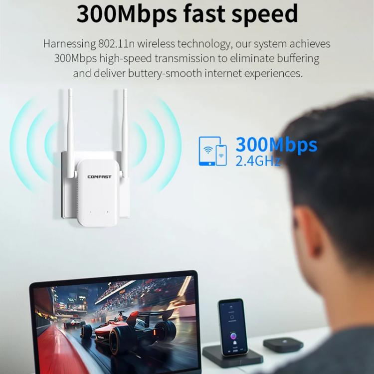 COMFAST CF-WR301S V3 300Mbps Wireless Repeater Router WiFi Signal Amplifier, Plug:US Plug(White) - Broadband Amplifiers by COMFAST | Online Shopping UK | buy2fix