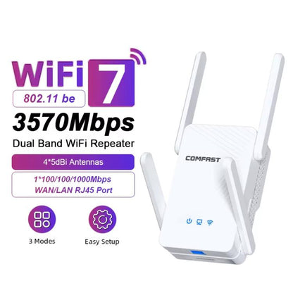 COMFAST CF-WR773BE 3570Mbps WiFi7 Signal Extender Dual Band Gigabit Wireless Repeater, Plug:UK Plug(White) - Broadband Amplifiers by COMFAST | Online Shopping UK | buy2fix