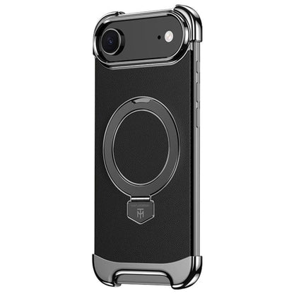 For iPhone Air Borderless MagSafe Ring Holder Plain Leather Phone Case(Black) - iPhone Air Cases by buy2fix | Online Shopping UK | buy2fix