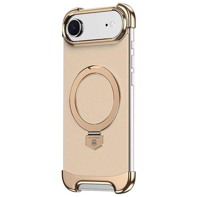 For iPhone Air Borderless MagSafe Ring Holder Plain Leather Phone Case(Gold) - iPhone Air Cases by buy2fix | Online Shopping UK | buy2fix