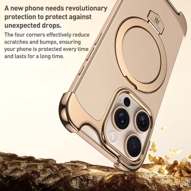 For iPhone Air Borderless MagSafe Ring Holder Plain Leather Phone Case(Gold) - iPhone Air Cases by buy2fix | Online Shopping UK | buy2fix