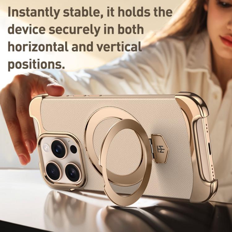 For iPhone Air Borderless MagSafe Ring Holder Plain Leather Phone Case(Gold) - iPhone Air Cases by buy2fix | Online Shopping UK | buy2fix