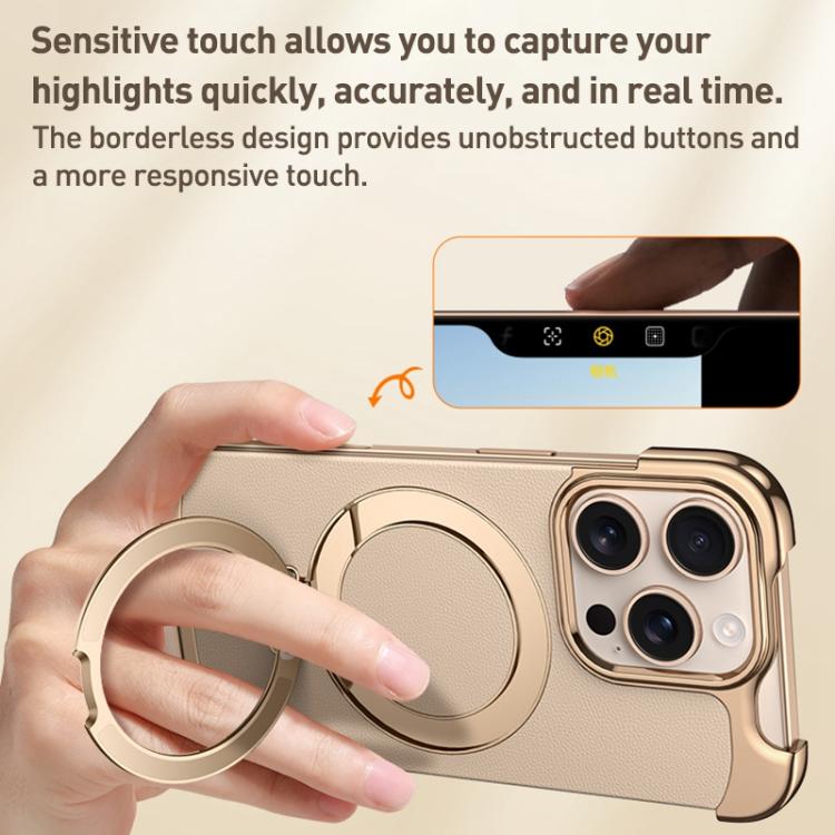 For iPhone Air Borderless MagSafe Ring Holder Plain Leather Phone Case(Gold) - iPhone Air Cases by buy2fix | Online Shopping UK | buy2fix
