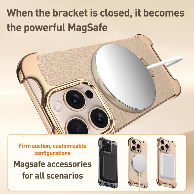 For iPhone Air Borderless MagSafe Ring Holder Plain Leather Phone Case(Gold) - iPhone Air Cases by buy2fix | Online Shopping UK | buy2fix