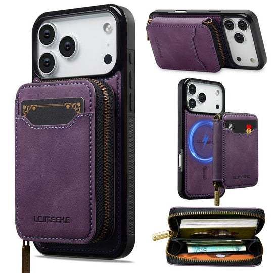 For iPhone 18 Pro Max / 17 Pro Max LC.IMEEKE L6 Series Zipper Card Bag MagSafe Magnetic Phone Case(Purple)