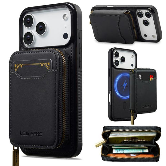 For iPhone 18 Pro Max / 17 Pro Max LC.IMEEKE L6 Series Zipper Card Bag MagSafe Magnetic Phone Case(Black)