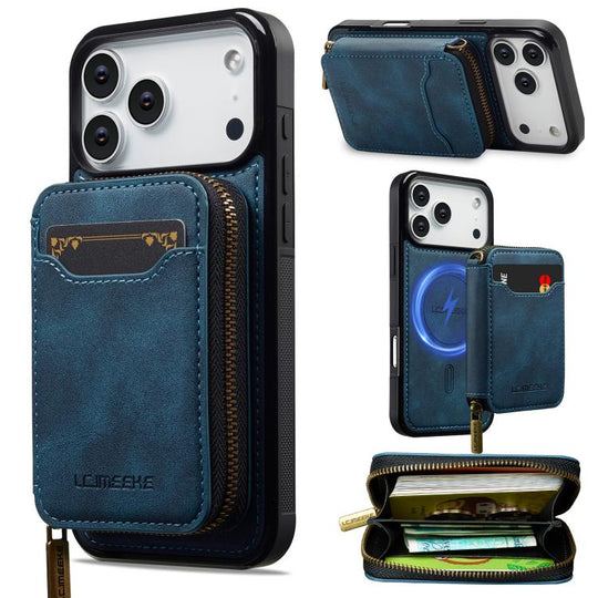 For iPhone 18 Pro Max / 17 Pro Max LC.IMEEKE L6 Series Zipper Card Bag MagSafe Magnetic Phone Case(Blue)