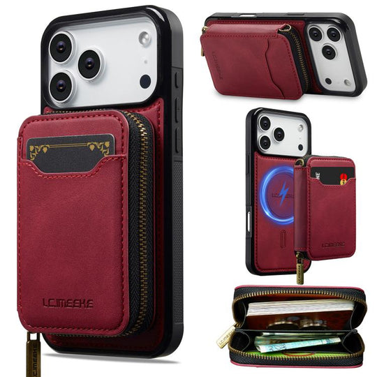 For iPhone 18 Pro / 17 Pro LC.IMEEKE L6 Series Zipper Card Bag MagSafe Magnetic Phone Case(Red)
