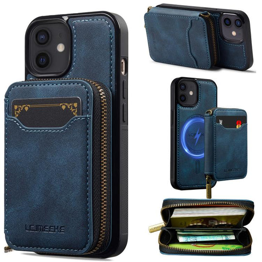 For iPhone 11 LC.IMEEKE L6 Series Zipper Card Bag MagSafe Magnetic Phone Case(Blue)