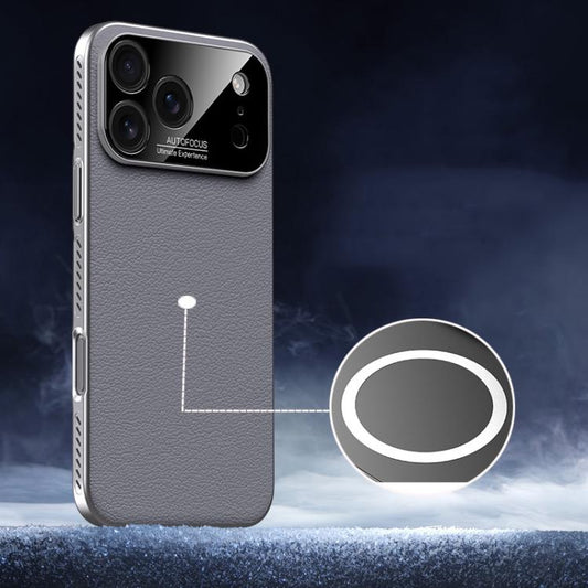 For iPhone 17 Pro Max Soft Armor MagSafe Cooling Plain Leather Hybrid PC Phone Case(Grey) - iPhone 17 Pro Max Cases by buy2fix | Online Shopping UK | buy2fix