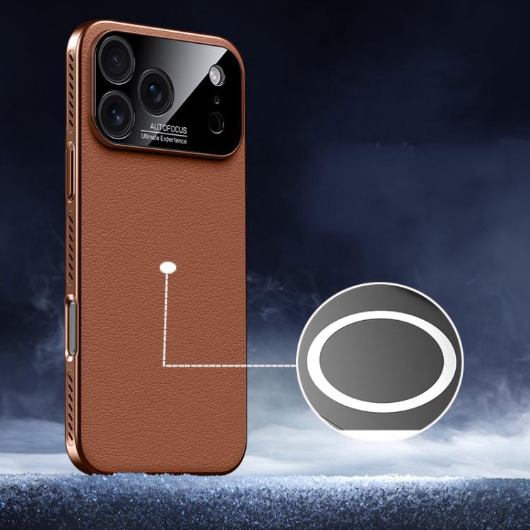 For iPhone 17 Pro Soft Armor MagSafe Cooling Plain Leather Hybrid PC Phone Case(Brown) - iPhone 17 Pro Cases by buy2fix | Online Shopping UK | buy2fix