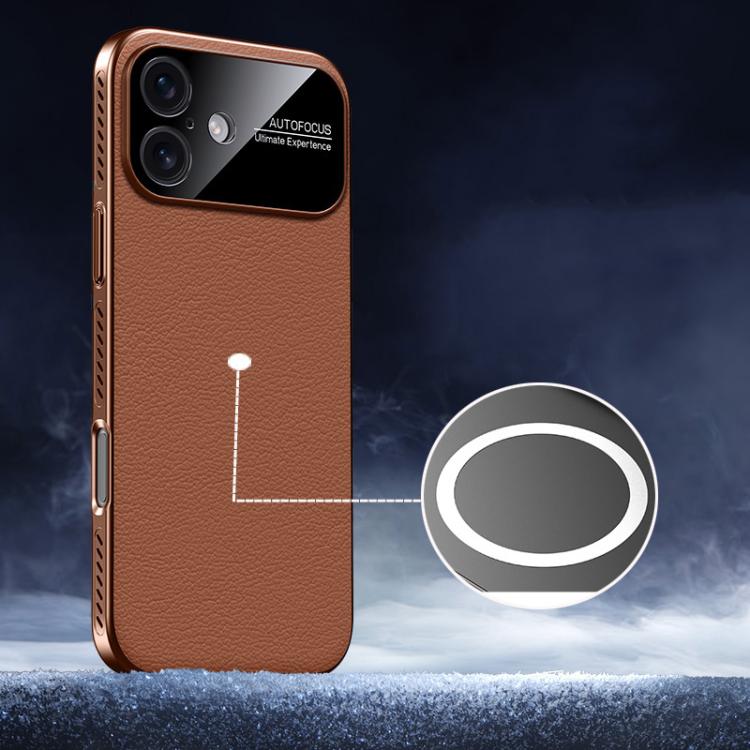 For iPhone 17 Soft Armor MagSafe Cooling Plain Leather Hybrid PC Phone Case(Brown) - iPhone 17 Cases by buy2fix | Online Shopping UK | buy2fix