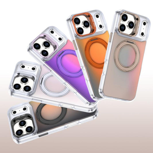 For iPhone 17 Pro Max Gradient Discolor Rotating Holder Lens Kickstand Magsafe Phone Case(White) - iPhone 17 Pro Max Cases by buy2fix | Online Shopping UK | buy2fix