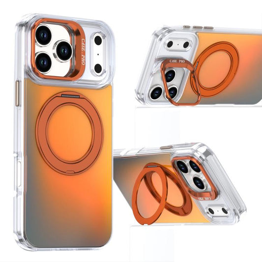 For iPhone 17 Pro Max Gradient Discolor Rotating Holder Lens Kickstand Magsafe Phone Case(Orange) - iPhone 17 Pro Max Cases by buy2fix | Online Shopping UK | buy2fix