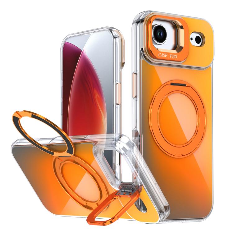 For iPhone 17 Air Gradient Discolor Rotating Holder Lens Kickstand Magsafe Phone Case(Orange) - iPhone Air Cases by buy2fix | Online Shopping UK | buy2fix