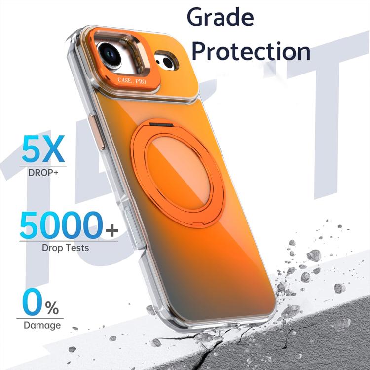 For iPhone 17 Air Gradient Discolor Rotating Holder Lens Kickstand Magsafe Phone Case(Orange) - iPhone Air Cases by buy2fix | Online Shopping UK | buy2fix