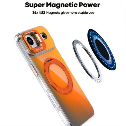 For iPhone 17 Air Gradient Discolor Rotating Holder Lens Kickstand Magsafe Phone Case(Orange) - iPhone Air Cases by buy2fix | Online Shopping UK | buy2fix