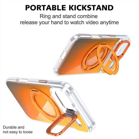 For iPhone 17 Air Gradient Discolor Rotating Holder Lens Kickstand Magsafe Phone Case(Purple) - iPhone Air Cases by buy2fix | Online Shopping UK | buy2fix