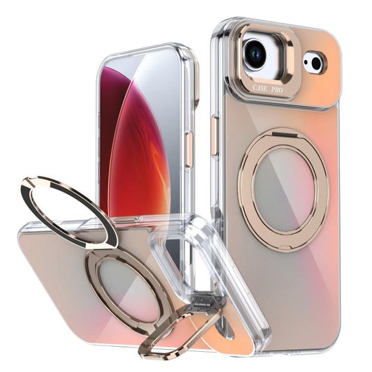 For iPhone 17 Air Gradient Discolor Rotating Holder Lens Kickstand Magsafe Phone Case(Desert Gold) - iPhone Air Cases by buy2fix | Online Shopping UK | buy2fix