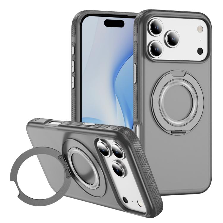 For iPhone 17 Pro Max Skin Feel Translucent PC Gear Holder C MagSafe Phone Case(Bright Grey+Grey) - iPhone 17 Pro Max Cases by buy2fix | Online Shopping UK | buy2fix