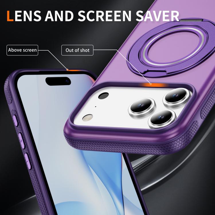 For iPhone 17 Pro Max Skin Feel Translucent PC Gear Holder C MagSafe Phone Case(Bright Purple + Purple) - iPhone 17 Pro Max Cases by buy2fix | Online Shopping UK | buy2fix