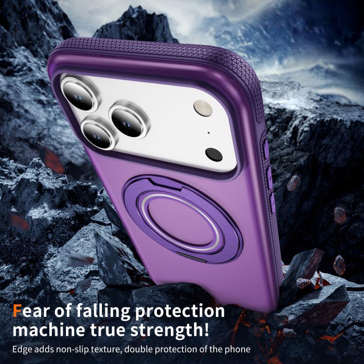 For iPhone 17 Pro Max Skin Feel Translucent PC Gear Holder C MagSafe Phone Case(Bright Purple + Purple) - iPhone 17 Pro Max Cases by buy2fix | Online Shopping UK | buy2fix
