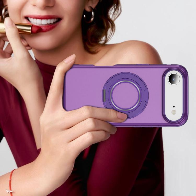 For iPhone Air Skin Feel Translucent PC Gear Holder C MagSafe Phone Case(Bright Purple + Purple) - iPhone Air Cases by buy2fix | Online Shopping UK | buy2fix