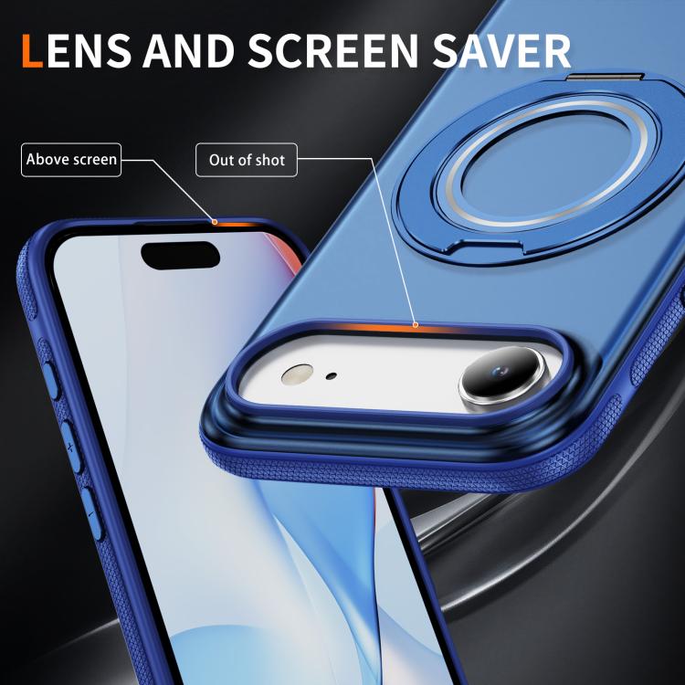 For iPhone Air Skin Feel Translucent PC Gear Holder C MagSafe Phone Case(Transparent Blue + Royal Blue) - iPhone Air Cases by buy2fix | Online Shopping UK | buy2fix
