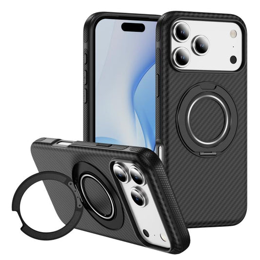 For iPhone 17 Pro Max Carbon Fiber Gear Holder C Type MagSafe Phone Case(Black) - iPhone 17 Pro Max Cases by buy2fix | Online Shopping UK | buy2fix