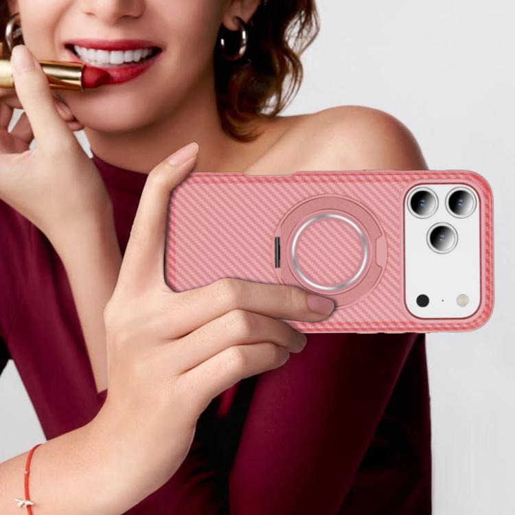 For iPhone 17 Pro Max Carbon Fiber Gear Holder C Type MagSafe Phone Case(Bright Pink + Pink) - iPhone 17 Pro Max Cases by buy2fix | Online Shopping UK | buy2fix