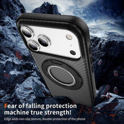 For iPhone 17 Pro Max Carbon Fiber Gear Holder C Type MagSafe Phone Case(Bright Grey + Black) - iPhone 17 Pro Max Cases by buy2fix | Online Shopping UK | buy2fix