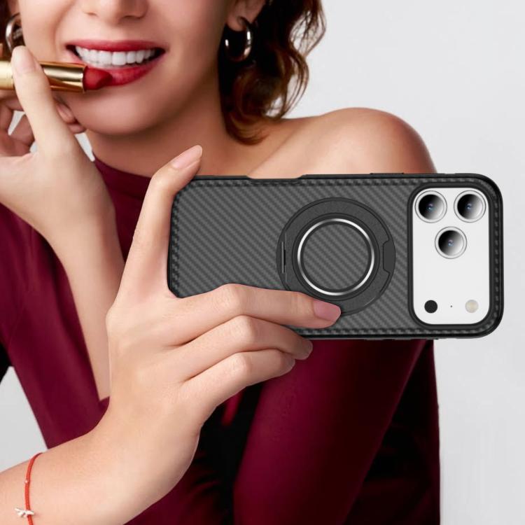 For iPhone 17 Pro Max Carbon Fiber Gear Holder C Type MagSafe Phone Case(Bright Grey + Black) - iPhone 17 Pro Max Cases by buy2fix | Online Shopping UK | buy2fix