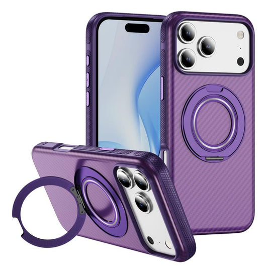 For iPhone 17 Pro Max Carbon Fiber Gear Holder C Type MagSafe Phone Case(Bright Purple + Purple) - iPhone 17 Pro Max Cases by buy2fix | Online Shopping UK | buy2fix
