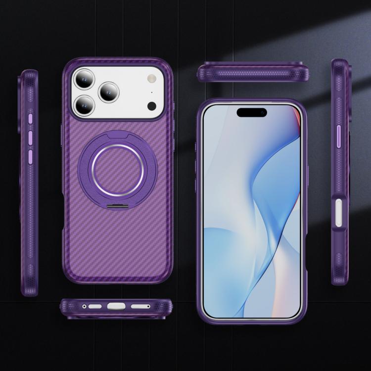 For iPhone 17 Pro Max Carbon Fiber Gear Holder C Type MagSafe Phone Case(Bright Purple + Purple) - iPhone 17 Pro Max Cases by buy2fix | Online Shopping UK | buy2fix