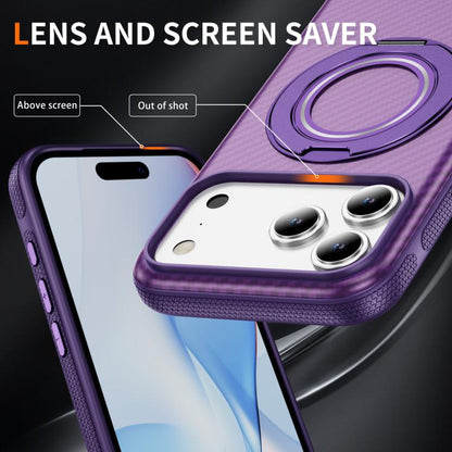 For iPhone 17 Pro Max Carbon Fiber Gear Holder C Type MagSafe Phone Case(Bright Purple + Purple) - iPhone 17 Pro Max Cases by buy2fix | Online Shopping UK | buy2fix