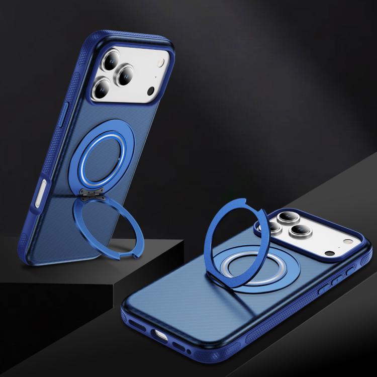 For iPhone 17 Pro Max Carbon Fiber Gear Holder C Type MagSafe Phone Case(Transparent Blue + Royal Blue) - iPhone 17 Pro Max Cases by buy2fix | Online Shopping UK | buy2fix