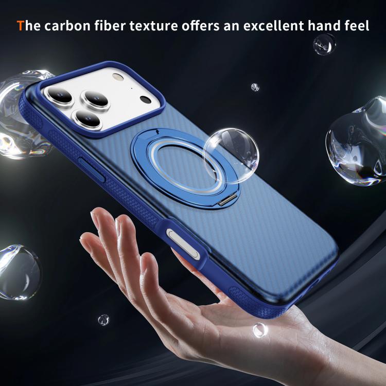 For iPhone 17 Pro Max Carbon Fiber Gear Holder C Type MagSafe Phone Case(Transparent Blue + Royal Blue) - iPhone 17 Pro Max Cases by buy2fix | Online Shopping UK | buy2fix