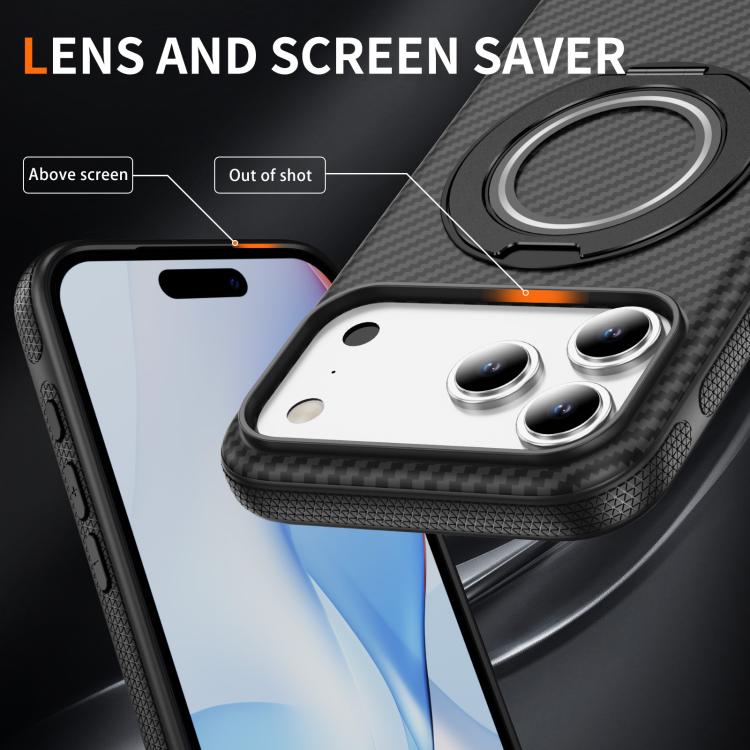 For iPhone 17 Pro Carbon Fiber Gear Holder C Type MagSafe Phone Case(Black) - iPhone 17 Pro Cases by buy2fix | Online Shopping UK | buy2fix