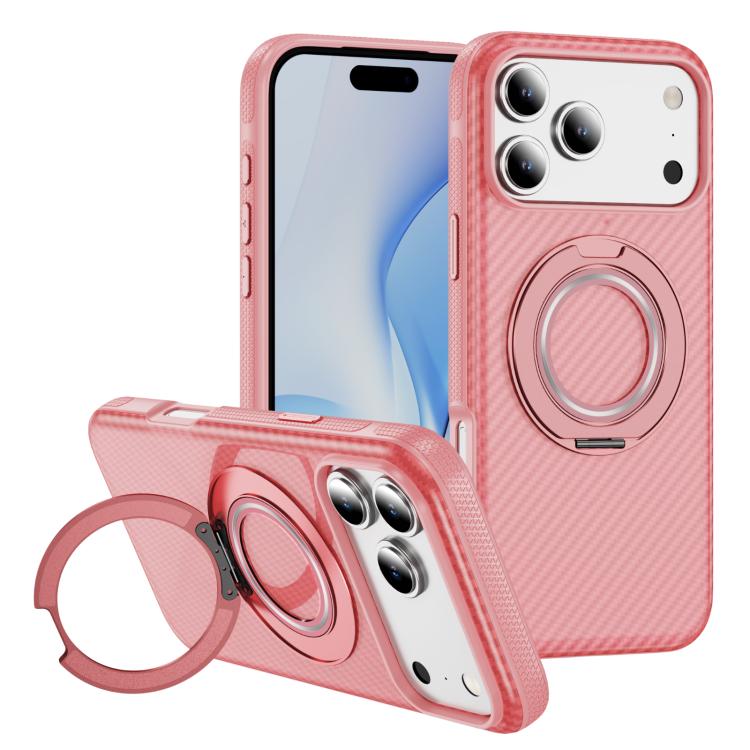 For iPhone 17 Pro Carbon Fiber Gear Holder C Type MagSafe Phone Case(Bright Pink + Pink) - iPhone 17 Pro Cases by buy2fix | Online Shopping UK | buy2fix