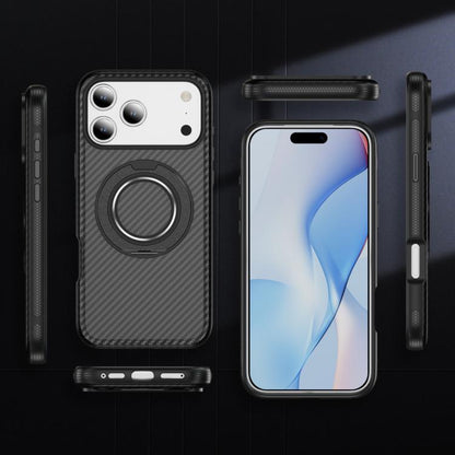 For iPhone 17 Pro Carbon Fiber Gear Holder C Type MagSafe Phone Case(Bright Grey + Black) - iPhone 17 Pro Cases by buy2fix | Online Shopping UK | buy2fix