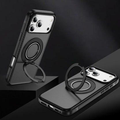 For iPhone 17 Pro Carbon Fiber Gear Holder C Type MagSafe Phone Case(Bright Grey + Black) - iPhone 17 Pro Cases by buy2fix | Online Shopping UK | buy2fix