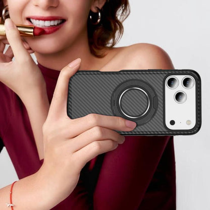 For iPhone 17 Pro Carbon Fiber Gear Holder C Type MagSafe Phone Case(Bright Grey + Black) - iPhone 17 Pro Cases by buy2fix | Online Shopping UK | buy2fix