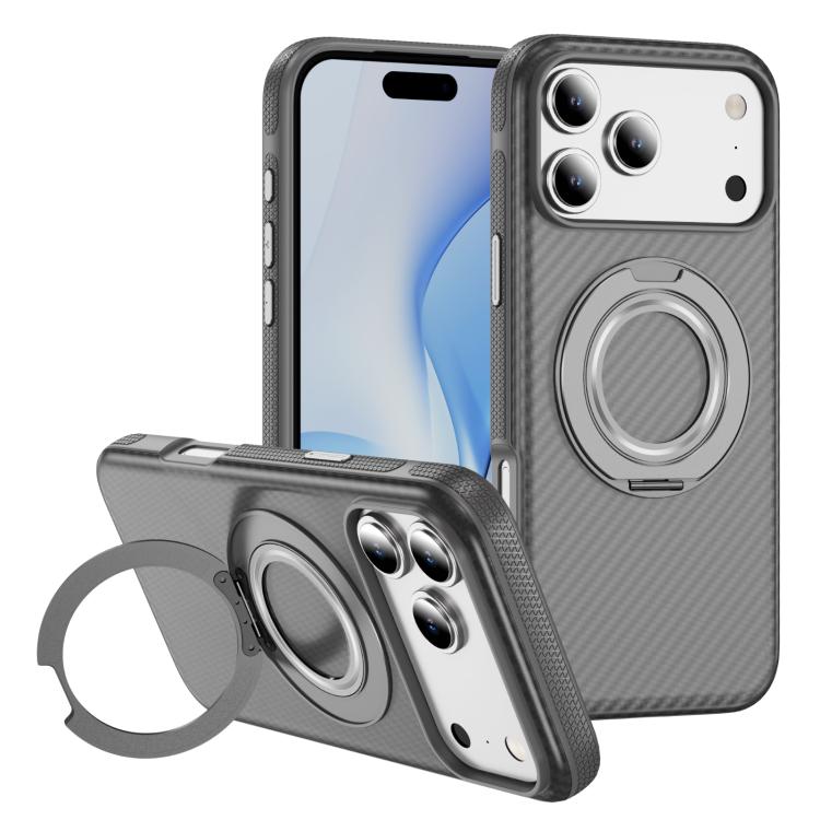 For iPhone 17 Pro Carbon Fiber Gear Holder C Type MagSafe Phone Case(Bright Grey+Grey) - iPhone 17 Pro Cases by buy2fix | Online Shopping UK | buy2fix
