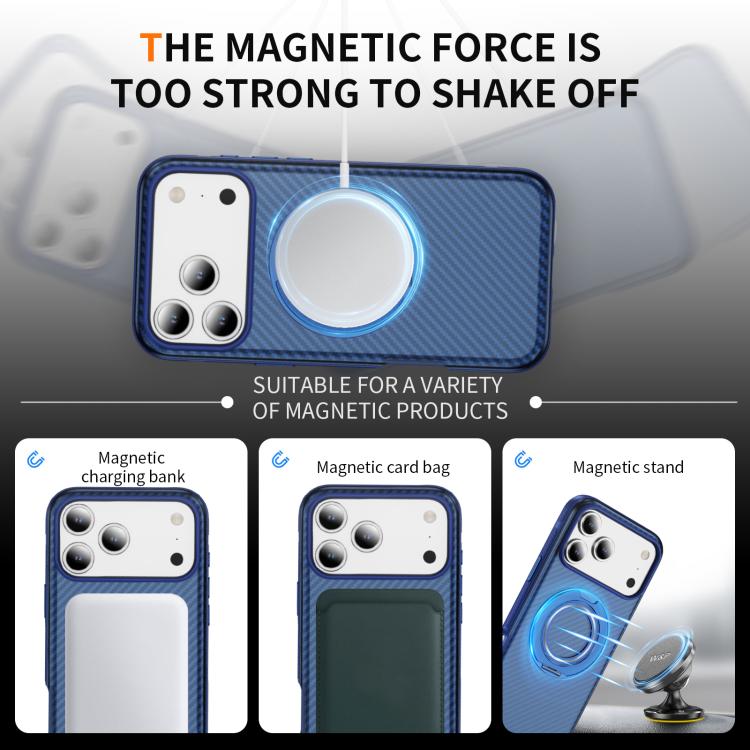 For iPhone 17 Pro Carbon Fiber Gear Holder C Type MagSafe Phone Case(Transparent Blue + Royal Blue) - iPhone 17 Pro Cases by buy2fix | Online Shopping UK | buy2fix