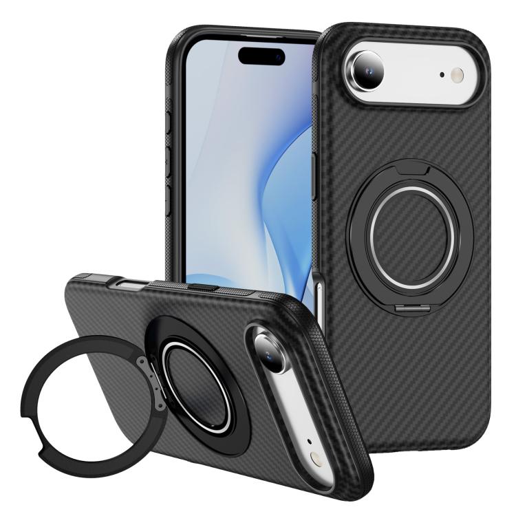 For iPhone Air Carbon Fiber Gear Holder C Type MagSafe Phone Case(Black) - iPhone Air Cases by buy2fix | Online Shopping UK | buy2fix